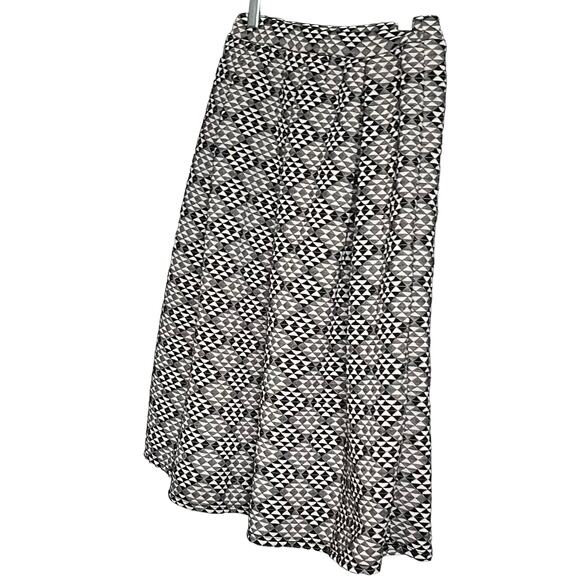 JOE BENBASSET PLEATED MIDI SKIRT, WOMENS, XS, GREY BLACK WHITE DIAMOND PATTERN - Picture 2 of 8
